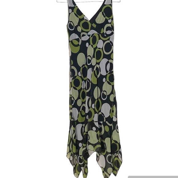 Dress Barn Double V-Neck Babydoll Hankerchief Hem Polka Dot Y2K Green Size 6 - Picture 2 of 10